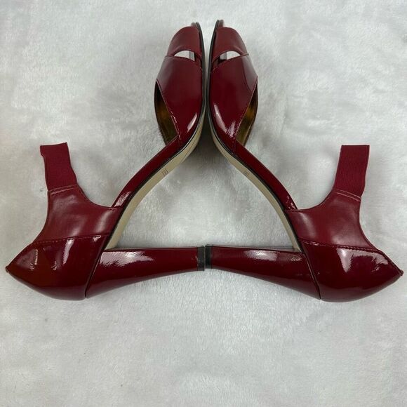 Circa Joan David Womens 6.5 Jamberly Peep Toe Strappy Heel Cranberry Red Patent - Picture 4 of 10